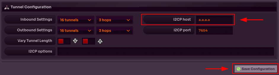 Налаштування хосту I2CP в I2PSnark (скріншот)