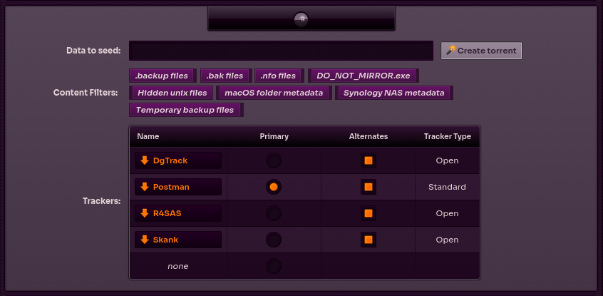 Додавання трекерів до нової роздачі в I2PSnark