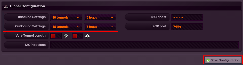 Налаштування довжини тунелів I2PSnark (скріншот)
