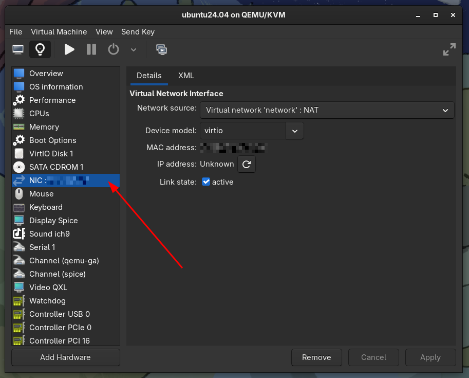 Virtual Machine Manager: Remove hardware