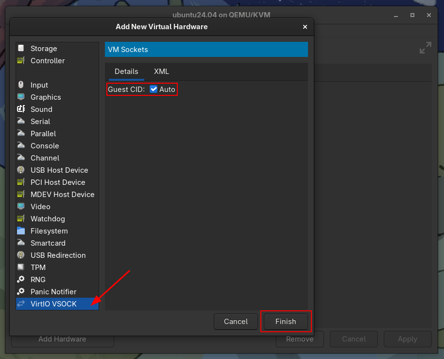 Virtual Machine Manager: VirtIO VSOCK