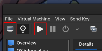 Virtual Machine Manager: Power on the virtual machine / Show the graphical console
