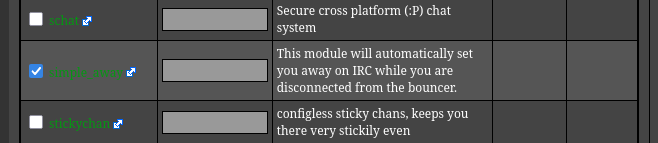 Модуль "simple_away" в ZNC (скріншот)